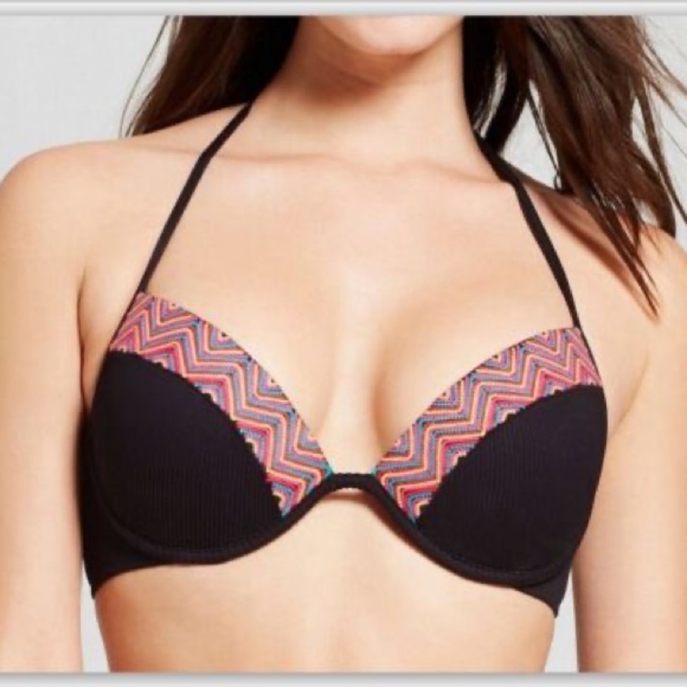 Shade & Shore black bikini top with multicolored crochet pattern 34D cup